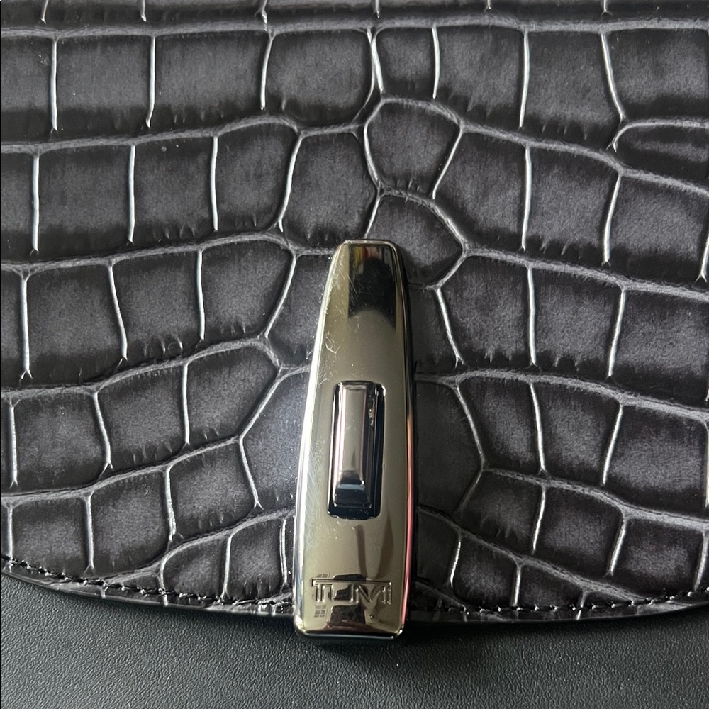 Tumi Black Croc-Embossed Chain Crossbody Bag - Picture 2 of 7